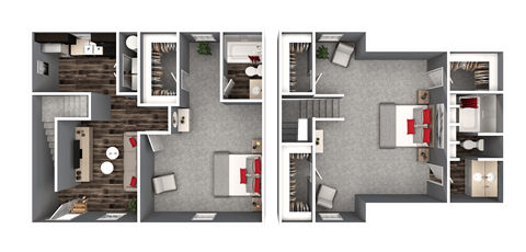 Floor plan for 2 beds, 2 baths, 1200 sqft